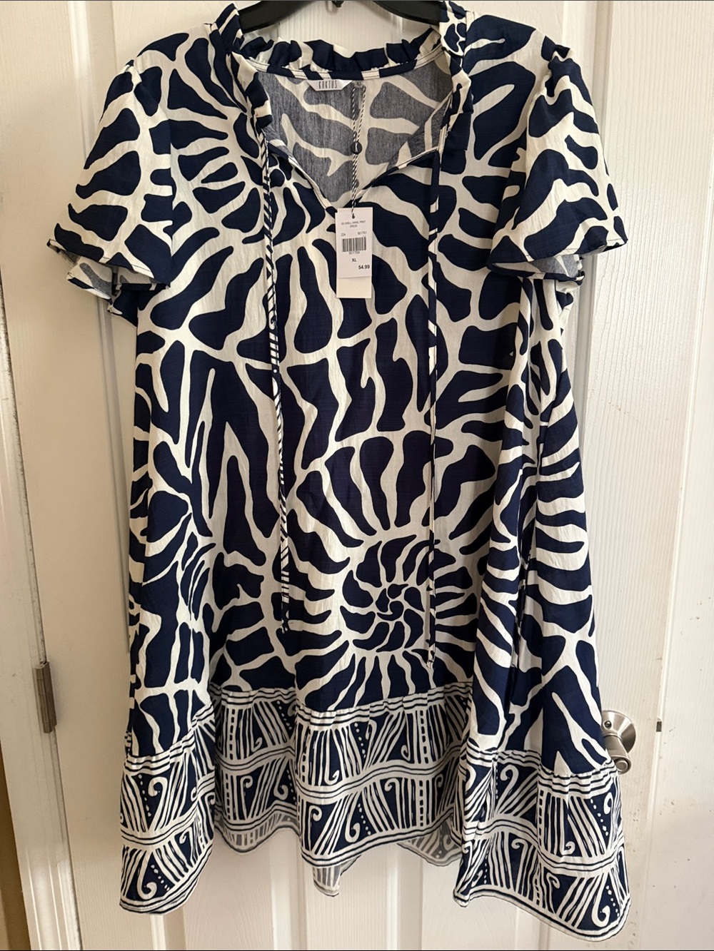 Women's Navy and White Printed Short-Sleeve Dress Size XL